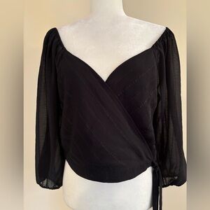 BCBGeneration Black Wrap Surplice Blouse with Tie